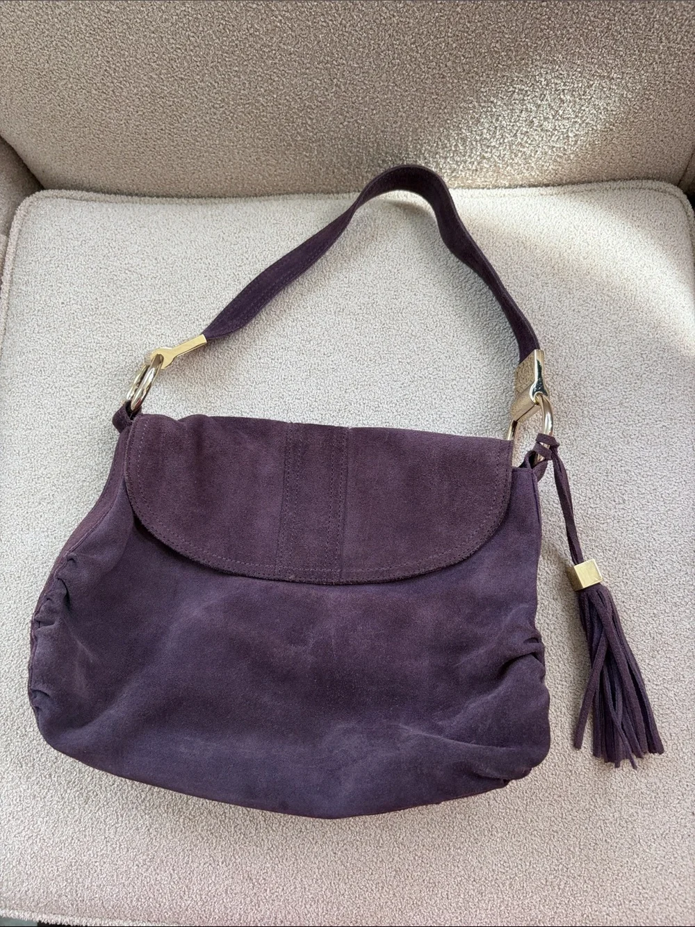 ANTONIO MELANI Suede Bag in Plum with Tassel